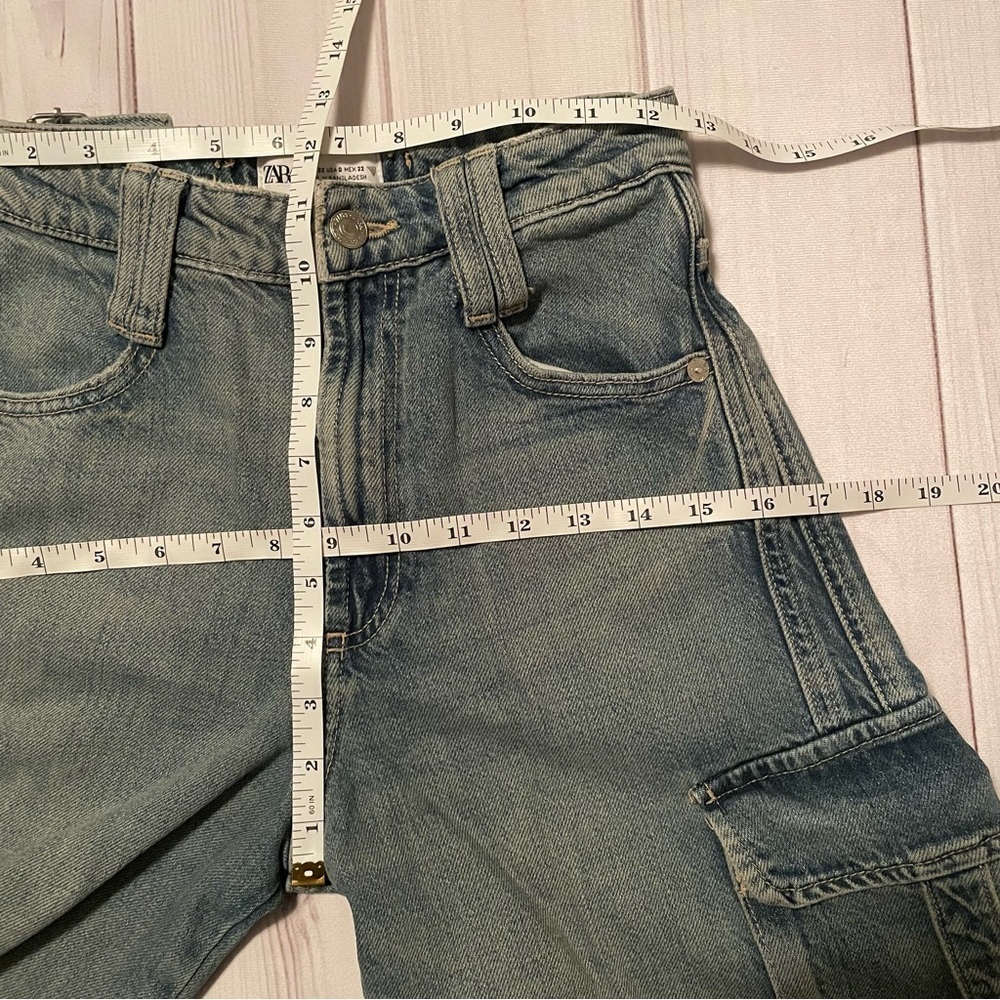 Zara Barrel Baggy Jeans Women’s 0 Blue Faded Utility Cargo Multipocket Y2K - Picture 14 of 16